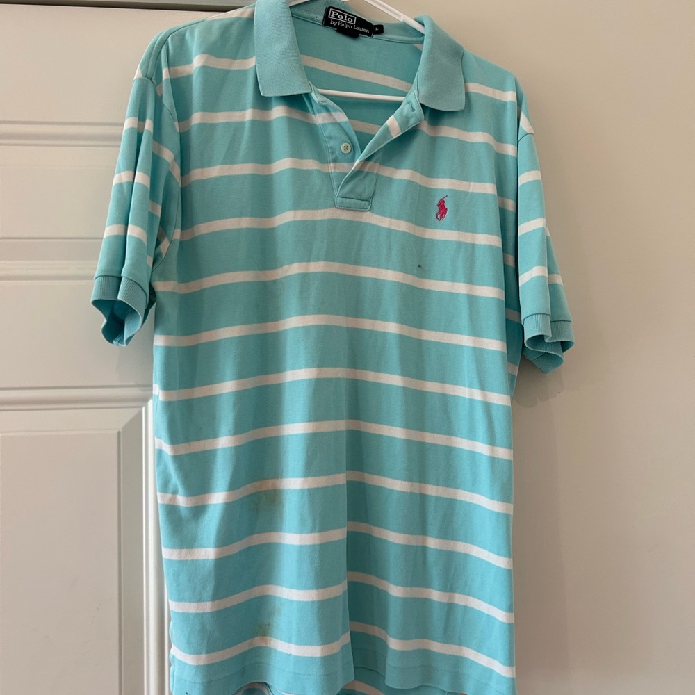 Polo by Ralph Lauren Men's Light Blue and White Striped Polo